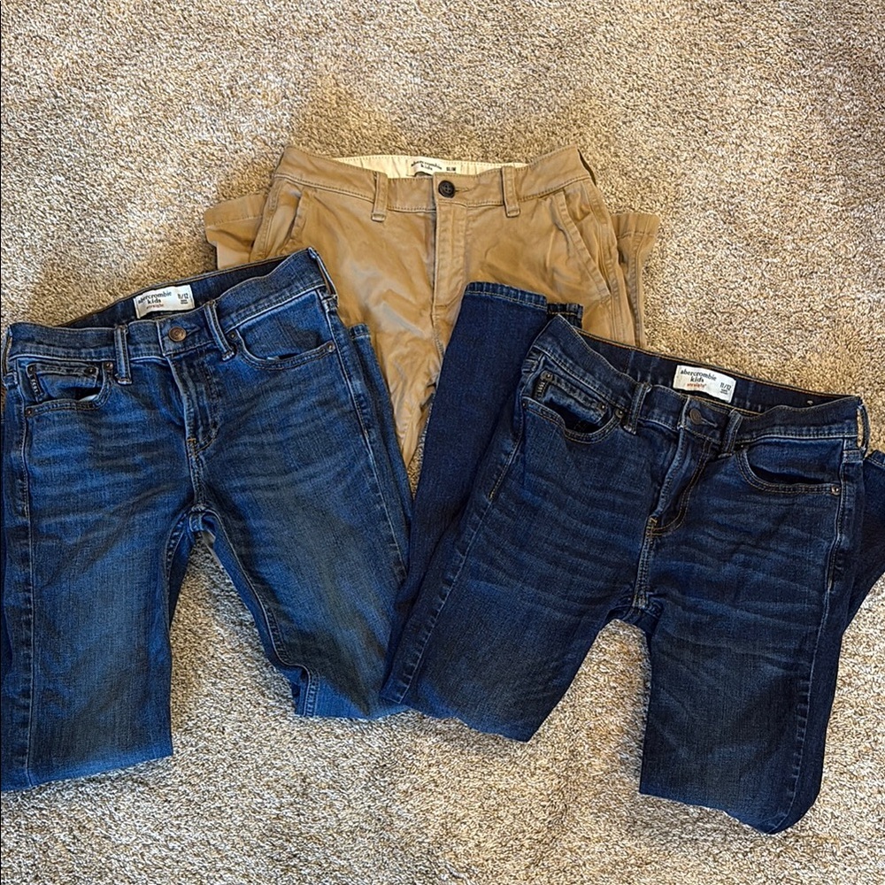 Abercrombie Kids Boys Blue Jeans and Tan Pants Trio 11/12